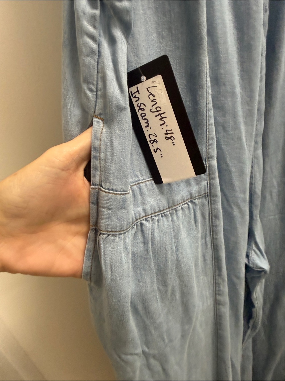 Oddi Light Chambray Tie-Strap Wide-Leg Jumpsuit - Light Blue - Picture 3 of 5